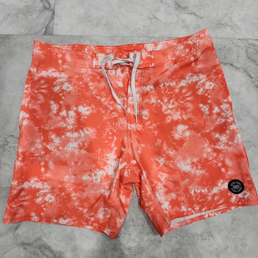 Ron Jon Surf Shop Mens Board Shorts Size 33 Swim Trunks Tie Orange